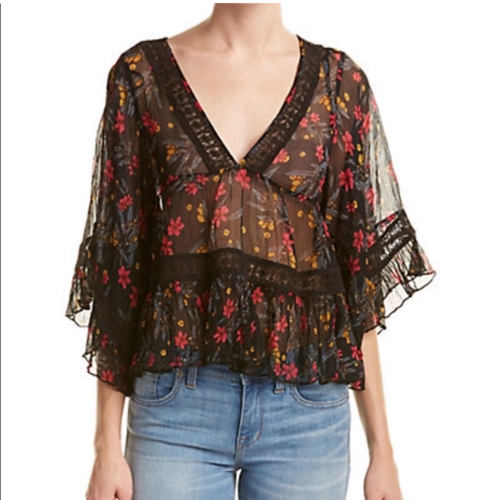 Free People Sheer Floral Lace shirt